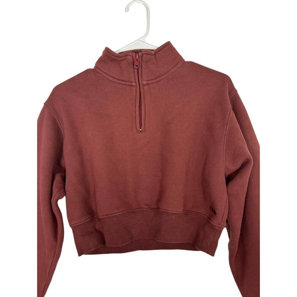 TNA Aritzia Womens Sweatfleece Cozy Fleece Perfect Fit Half-Zip Burgundy XS - Picture 8 of 11